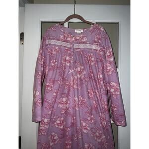 Casual Night womens fleece pink floral gown button down house coat medium bow